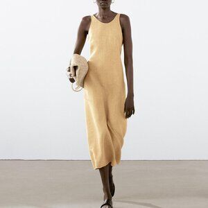 Massimo Dutti yellow linen maxi dress